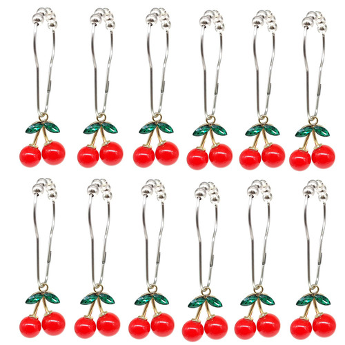 European and American Cross-Border Red Large Cherry Bath Curtain Ring Hooks | Rust-Resistant Bathroom Decorative Bath Curtain Rods with Ball Bearings | Bath Curtain Hook Accessories
