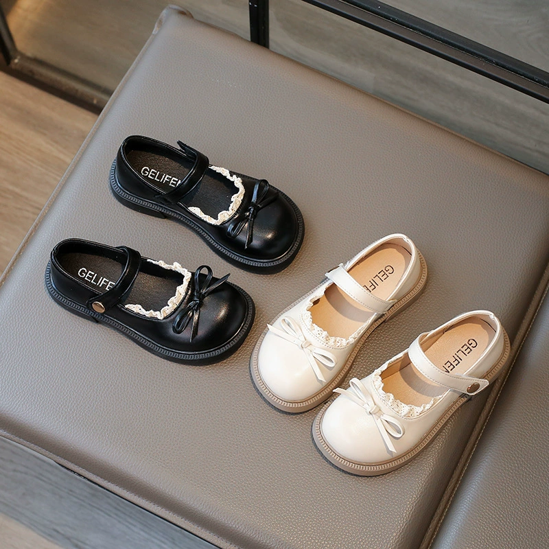 Кружевная кожаная обувь для девочек 2024 весна и осень новая студенческая обувь