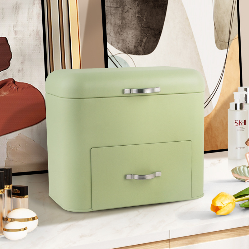 Milky white double-layer storage box large iron box coffee cup snack medicine box storage avocado green Nordic style