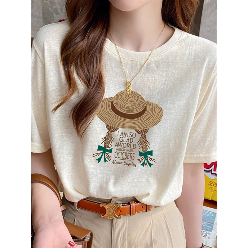 Snowflake Cotton Round Neck Short-Sleeved T-Shirt for Women 2026 New Design Niche Fashion Versatile Light Yellow Top Summer