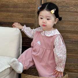 宝宝套装上衣衬衫外出碎花背带裤婴儿衣服春秋两件套洋气婴幼儿棉