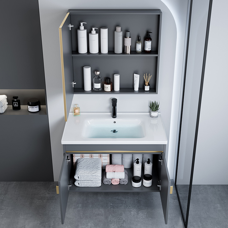 gabinete de lavabo de baño combinado espacio de aluminio todo en un lavabo cerámico doméstico pequeño gabinete de baño tipo hogar lavabo
