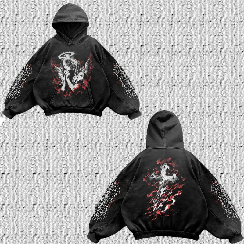 Men's Clothing Printed Sweatshirt Long Sleeved Pullover Hoodie Retro Jacket Street Fashion European And American Wholesale_viptrois.com