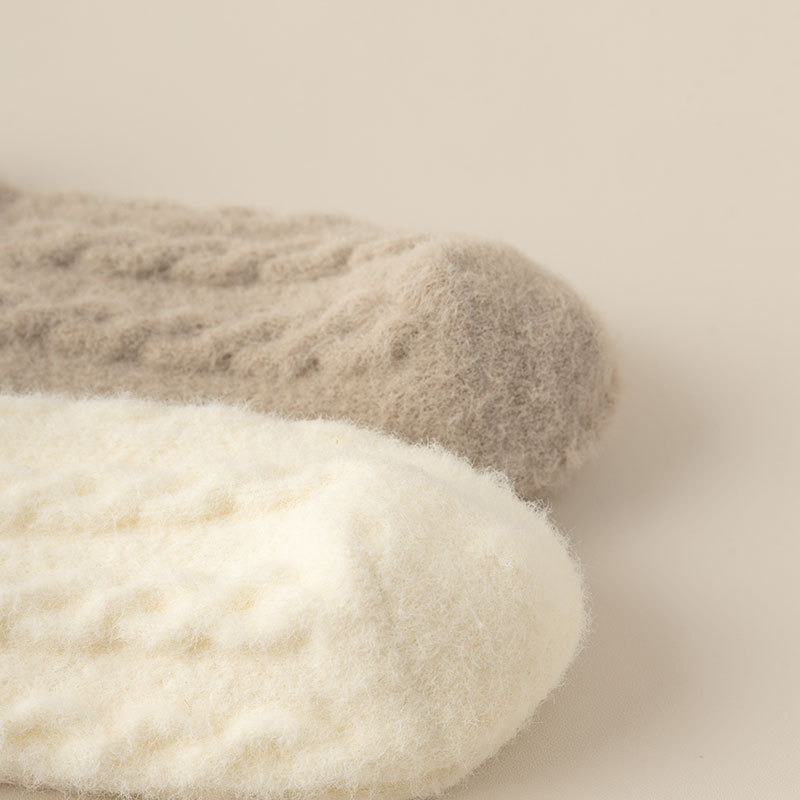 Chaussettes mi-tubes en velours australien, chaussettes épaisses et chaudes pour femmes, chaussettes de sol d'hiver, chaussettes à poils de couleur Maillard, chaussettes chaudes en serviette_voghion.com