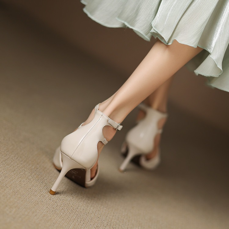 Giày cao gót nữ da thật mũi nhọn gót cao 9 cm — màu đen, màu trắng ngà, màu nude chi tiết 94