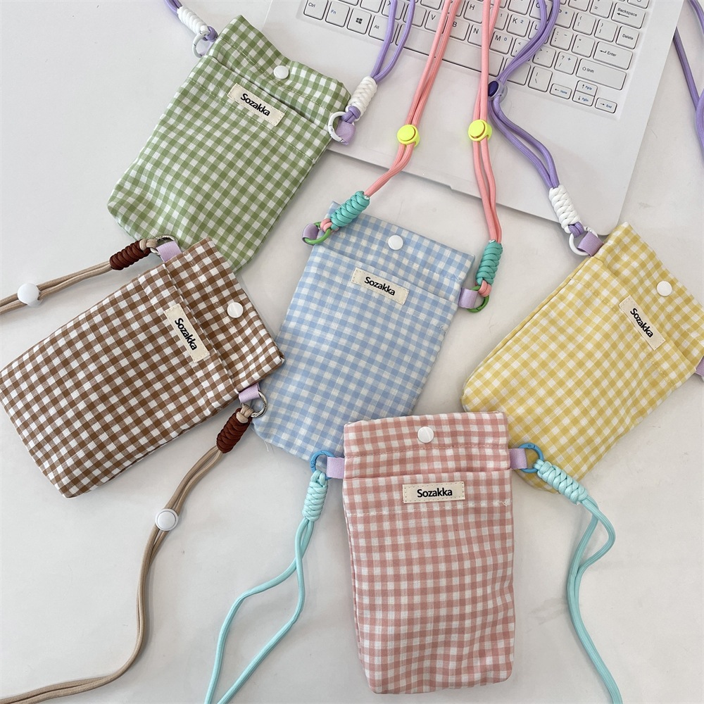 54113 Checkered mobile phone bag, miscellaneous item storage bag, key and coin card holder for walking, small hand-held cloth bag, mobile phone bag