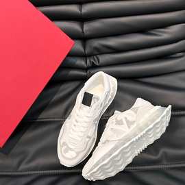 欧洲站新款牛皮拼接帆布老爹鞋男气垫迷彩拼色透气百搭广州货板鞋