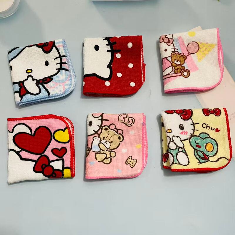 Cute Cotton Handkerchief, Small Square Towel, Hello Kitty Mini Kidsren's Handkerchief, Girly Heart Handkerchief for Girlfriend