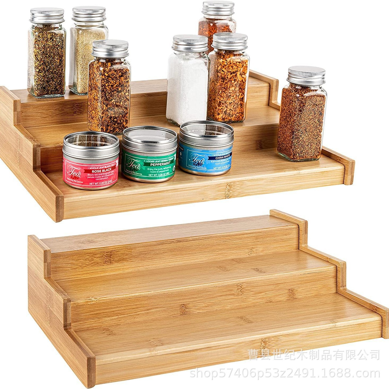 Bamboo Kitchen Storage Rack Seasoning Rack Spice Rack Multi-layer Stepped Three-layer Desktop Sundries Fanning Rack Cross-border