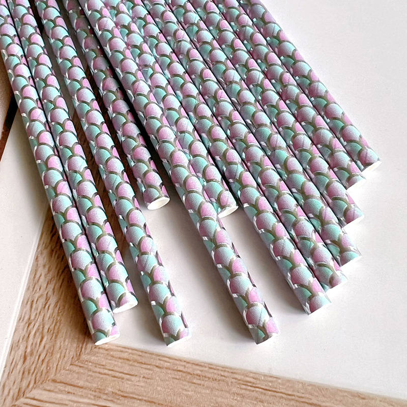 Nueva paja de papel desechable degradable protección del medio ambiente paja de papel Escala de pescado postre leche fiesta de té decoración paja