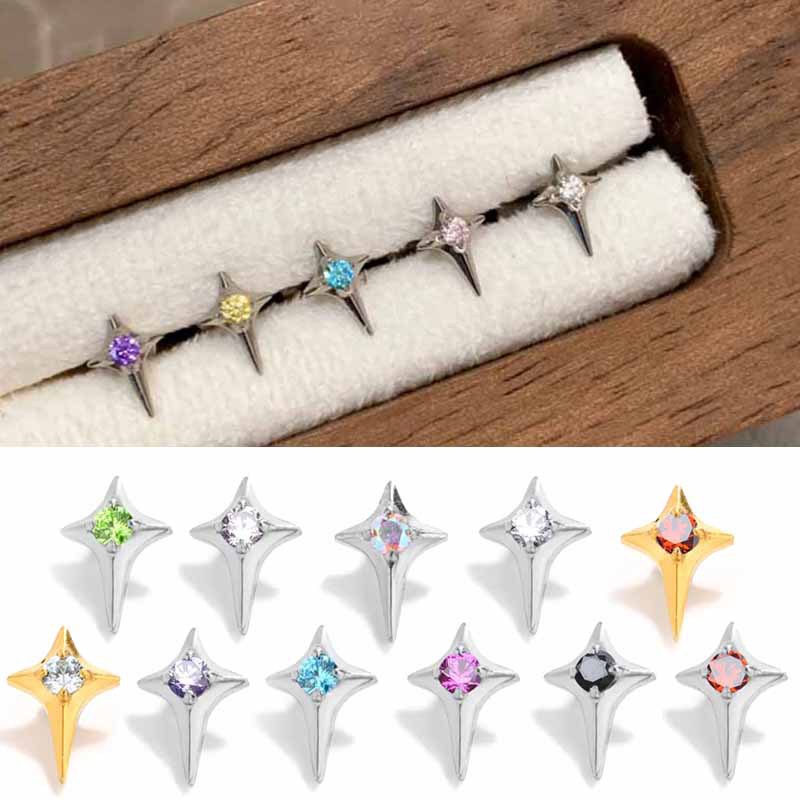 F136钛合金唇钉替换头内螺旋爆闪四芒星十字外牙配件耳骨钉埋钉头