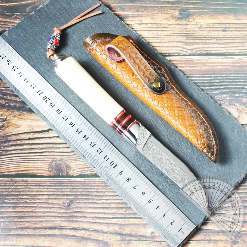 骨武者大马士革夹钢牛骨户外宿舍水果刀手把肉随身携带多功能剔骨