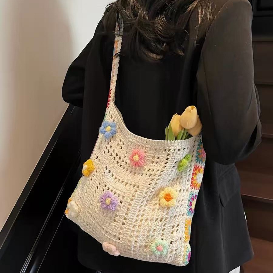 毛线编织太阳花包包女2026新款大容量单肩包小清新海边度假斜挎包