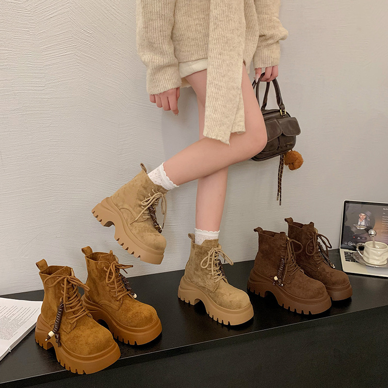 厚底马丁靴女款2025新款秋冬超火英伦风单靴增高短靴子女靴大黄靴|undefined