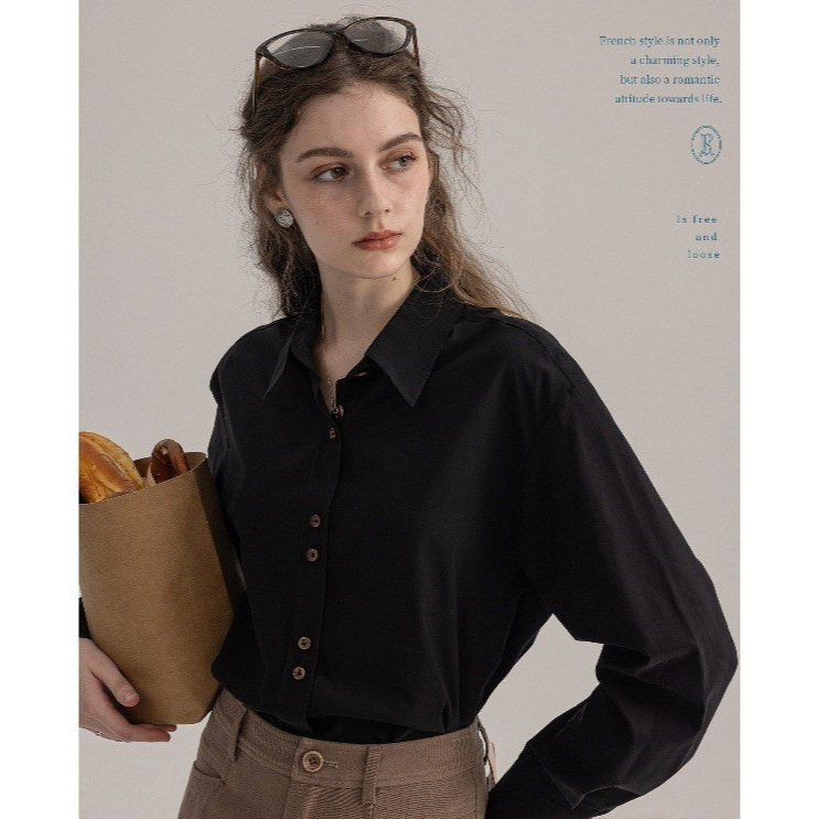 Dailyart "Frida's Roses" Suede-Like Textured French-Style Long-Sleeve Shirt with Embroidered Back for Commuting Dailyart "Frida's Roses" Suede-Like Textured French-Style Long-Sleeve Shirt with Embroidered Back for Commuting