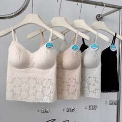 6167 Lace 3D Crochet Cup Bra with Invisible Mid-Length Straps, Versatile Backless Camisole for Women