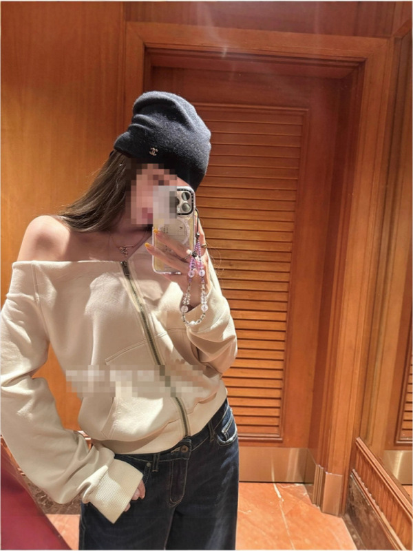 早安樊樊把妹王白色连帽卫衣拉链外套女薄款斜肩短款开衫上衣|undefined