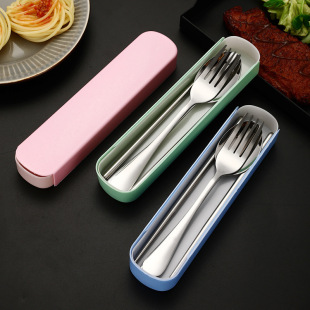 Stainless steel tableware three-piece set convenient chopsticks spoon boxed logo printable promotional advertising small gifts wholesale