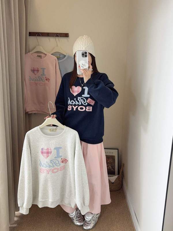 韩国东大门贴布刺绣圆领卫衣女秋季新款简约字母宽松休闲百搭长袖|undefined