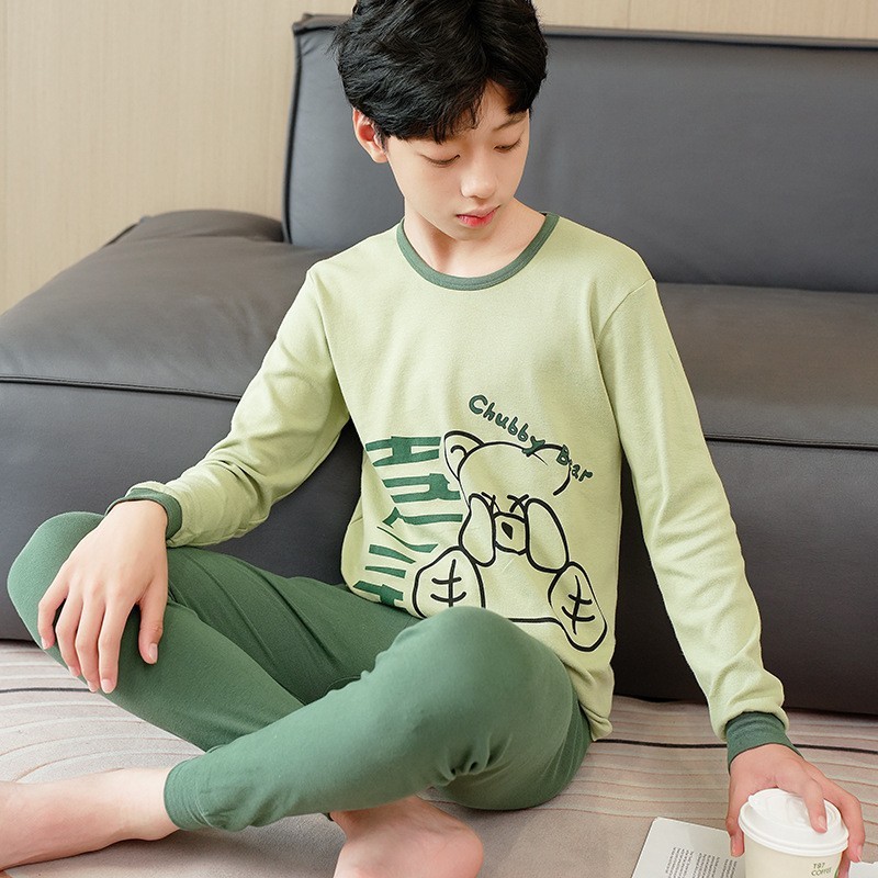 青少年秋衣秋裤纯棉男大童睡衣中学生打底棉毛衫女童保暖内衣套装|undefined