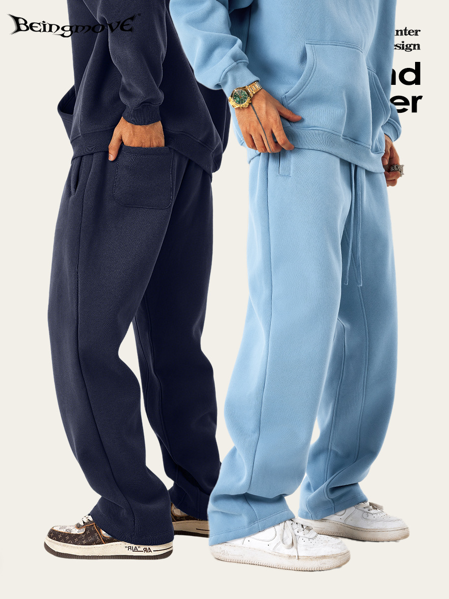 Pantalones deportivos casuales de pierna recta para hombre, estilo americano, de marca, a la moda, para jóvenes, holgados, de talla grande, gruesos, para otoño e invierno 2026