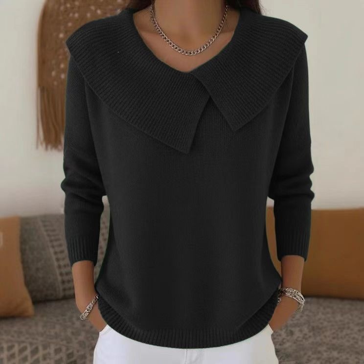 Women's Clothing Fashion Retro Slimming Collar Sweater For Women Style Versatile Knitwear Elegant Look For Formal & Casual For Women_ecoleips.com