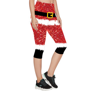 2025 New Aliexpress Wish Hot-Selling Sexy Christmas Striped Print Capri Yoga Pants