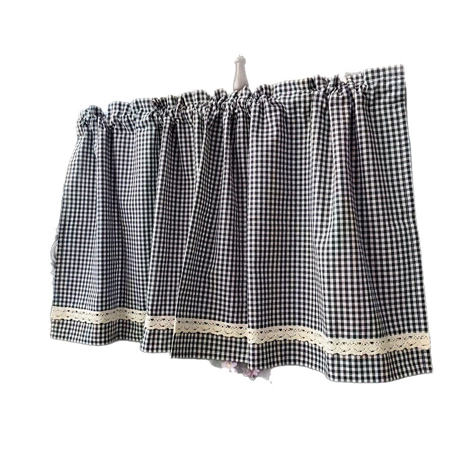 Retro Lace Window Curtain In Red And Black Plaid Style_voghion.com