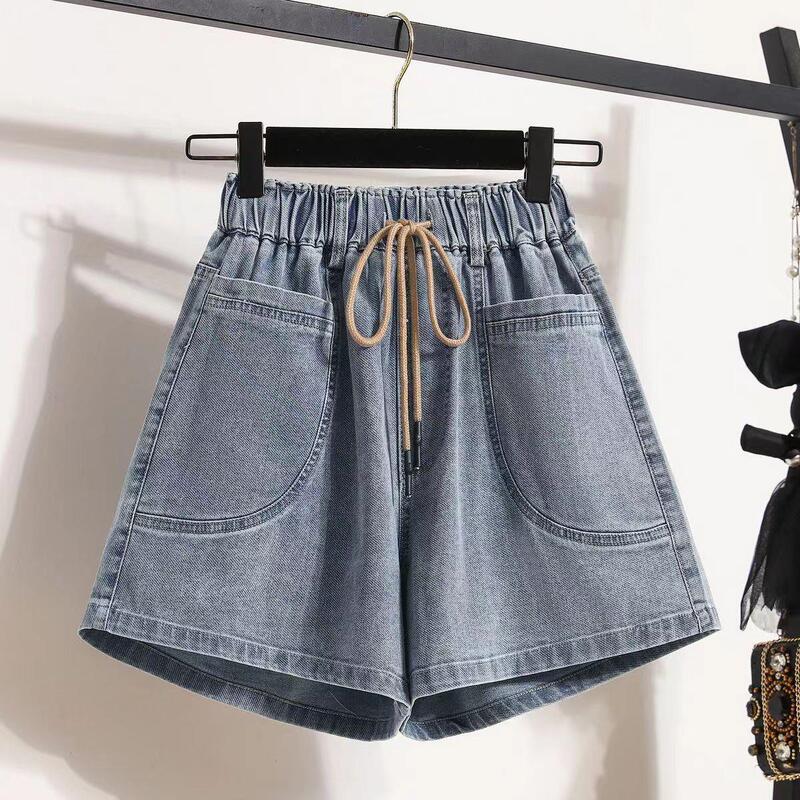 Plus-Size High-Waisted Denim Shorts for Women, Summer New Style, Loose Fit, Slimming, Elastic Waist, Wide-Leg Pants Plus-Size High-Waisted Denim Shorts for Women, Summer New Style, Loose Fit, Slimming, Elastic Waist, Wide-Leg Pants