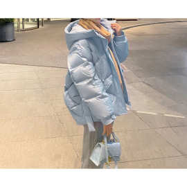 蓝色白鸭绒羽绒服女2024年冬季新款高端时尚小个子加厚茧型短外套
