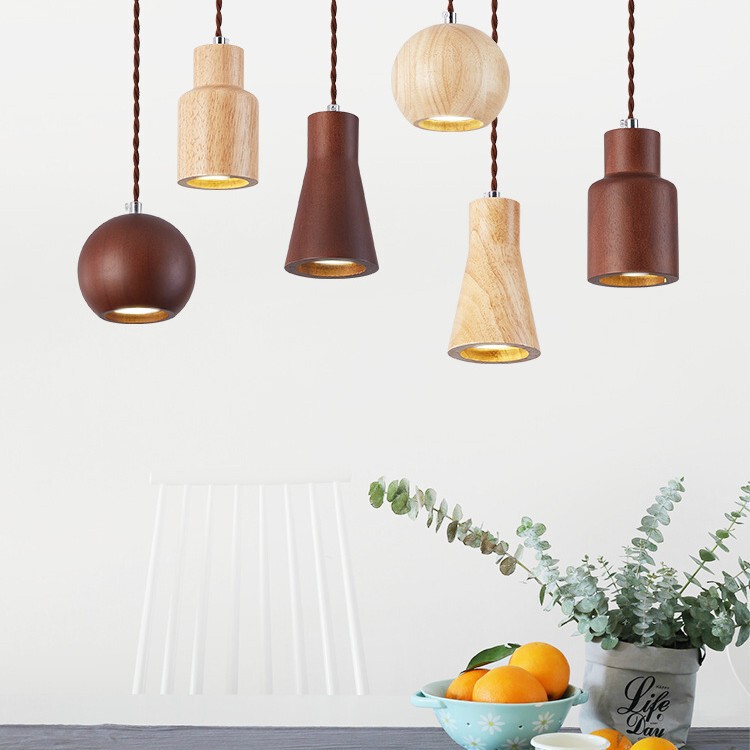 Nordic Japanese style small chandelier home dining table dining room bar B & B tea room bedroom bedside minimalist creative log lamp