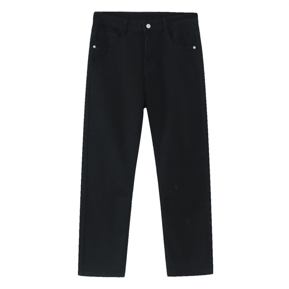 Quần jean nam ống thẳng lửng 9 tấc dáng rộng giặt wash phong cách Hàn Quốc — Màu đen, Denim xanh, Xanh lam đậm, Đen Xám