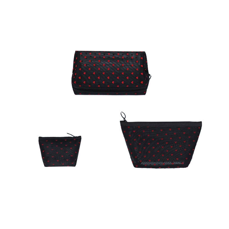 Cosmetic Bag, large-capacity transparent mesh nylon travel makeup pouch — portable lipstick & brush organizer