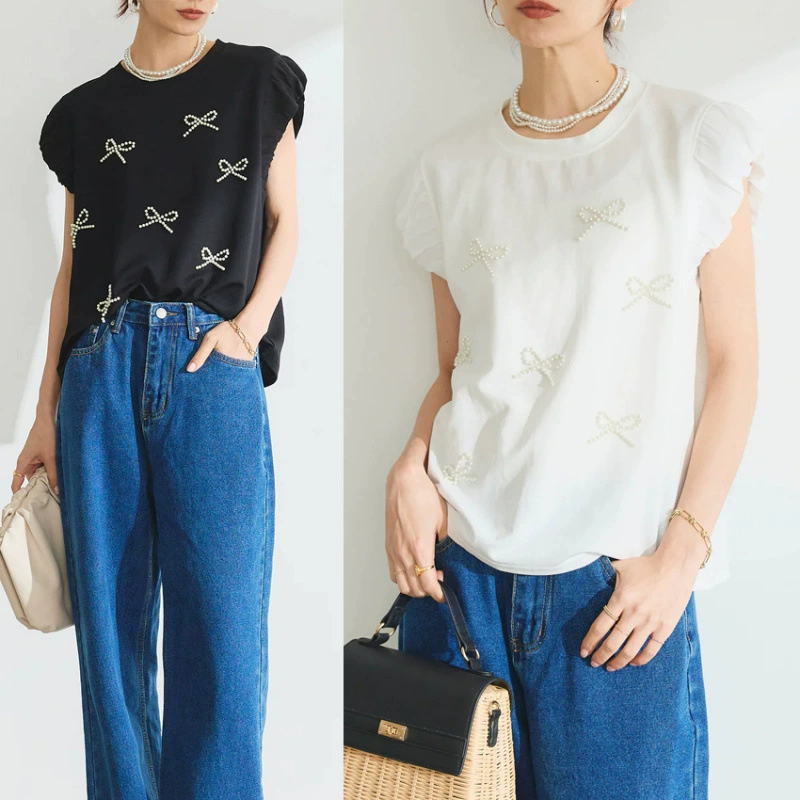 Умножение новый летний бисер женская рубашка с короткими рукавами женская футболка топ