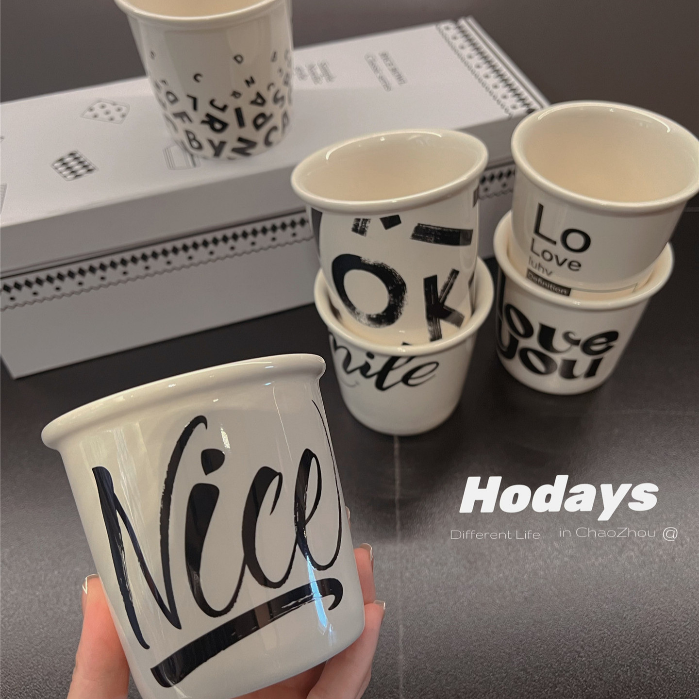 Inglés letras ins tazas de papel estilo de cerámica mano taza de leche adorable taza de café latte taza de café