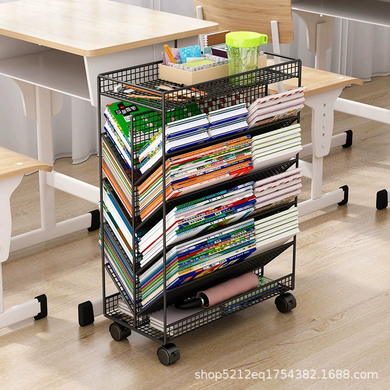 Книжная полка Подвижный классный стол Хранение книг Колесный стол Маленькая книжная полка Напольная полка Заводская розетка