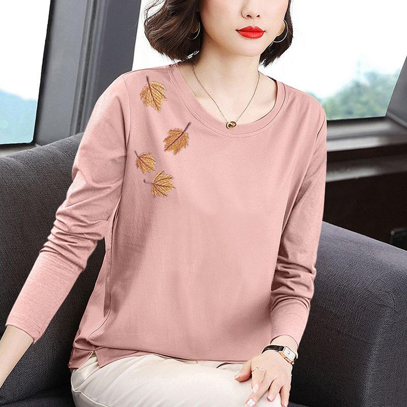Cotton Long-sleeved T-shirt Women's New 2025 Middle-aged Mother Elegant Round Neck Slimming Middle-aged Spring and Autumn Base Shirt