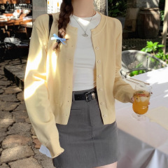 多巴胺黄色针织开衫女2025夏季新款上衣外套夏季感小个子毛衣