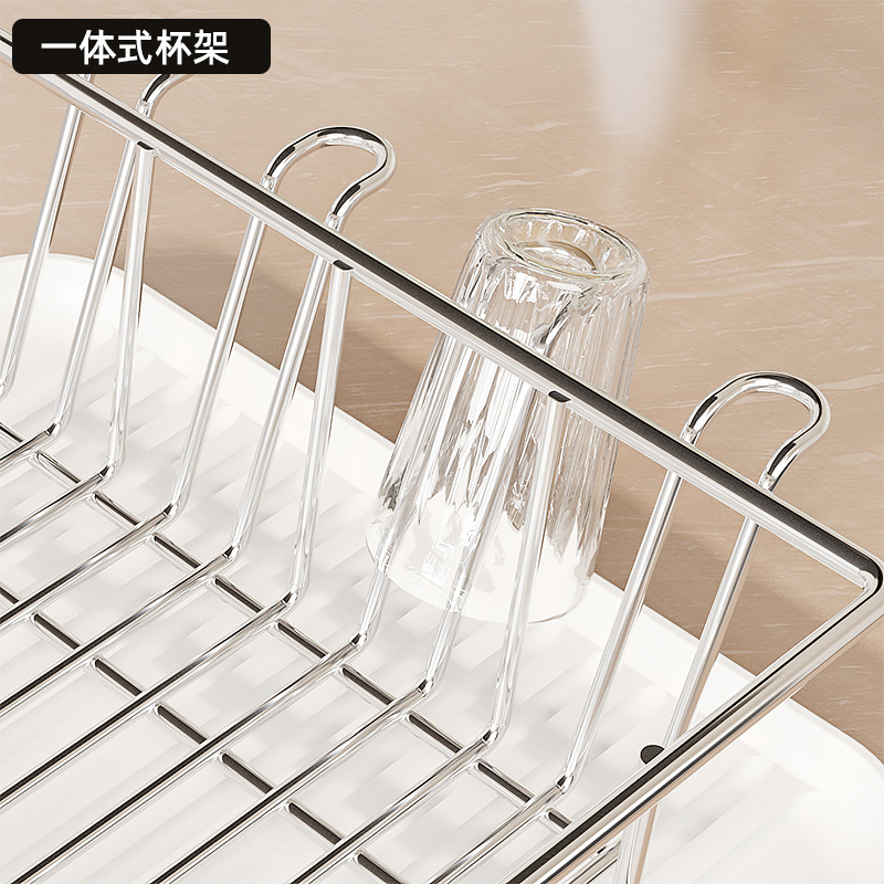 Cocina de una sola capa de galvanoplastia de acero inoxidable recipiente de drenaje estante multi-funcional integrado portavasos encimera del hogar vajilla rack de almacenamiento