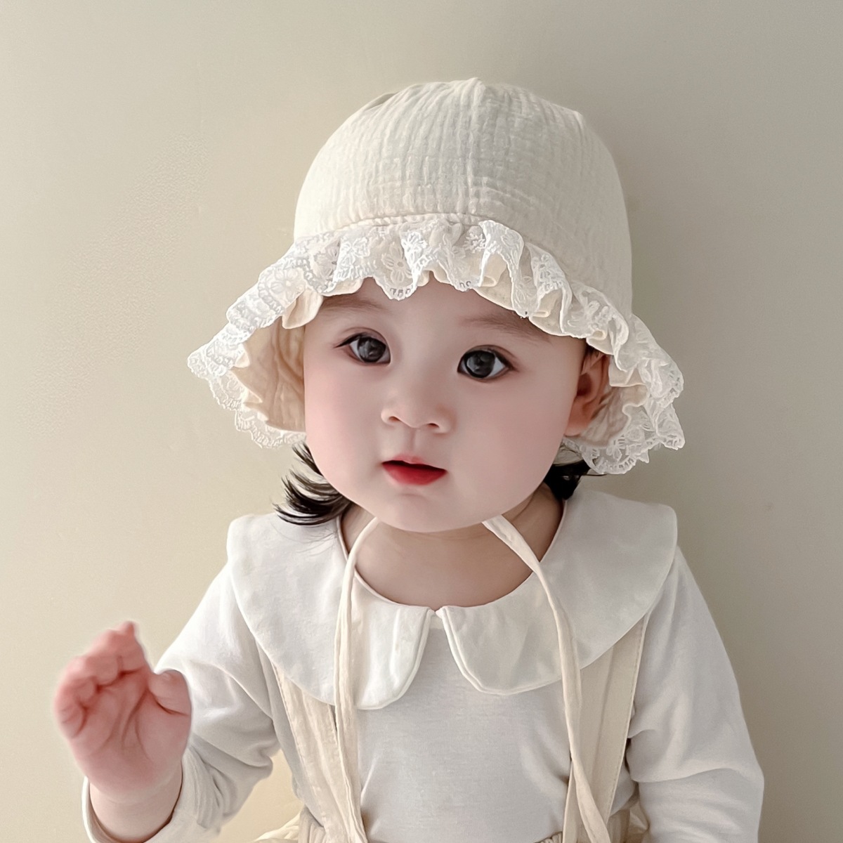 Sombrero de princesa de encaje de bebé primavera y otoño sombrero de bebé de otoño gorro de protección de orejas de la corte gorro de cabeza gorro de bebé de niña gorro de cabeza