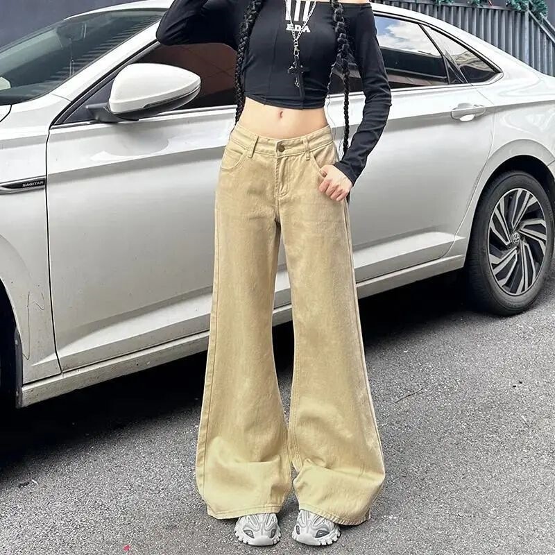 American Retro Flared 2025 Jeans New Style Low-Waist Loose Khaki Slimming Floor-Length Fashion Pants American Retro Flared 2025 Jeans New Style Low-Waist Loose Khaki Slimming Floor-Length Fashion Pants