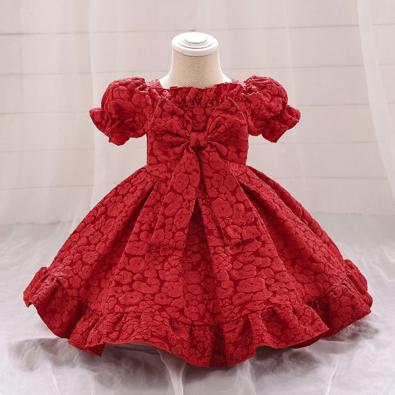Baby Princess dress bow Christmas dress flower girl dress wedding dress puff sleeve dress
