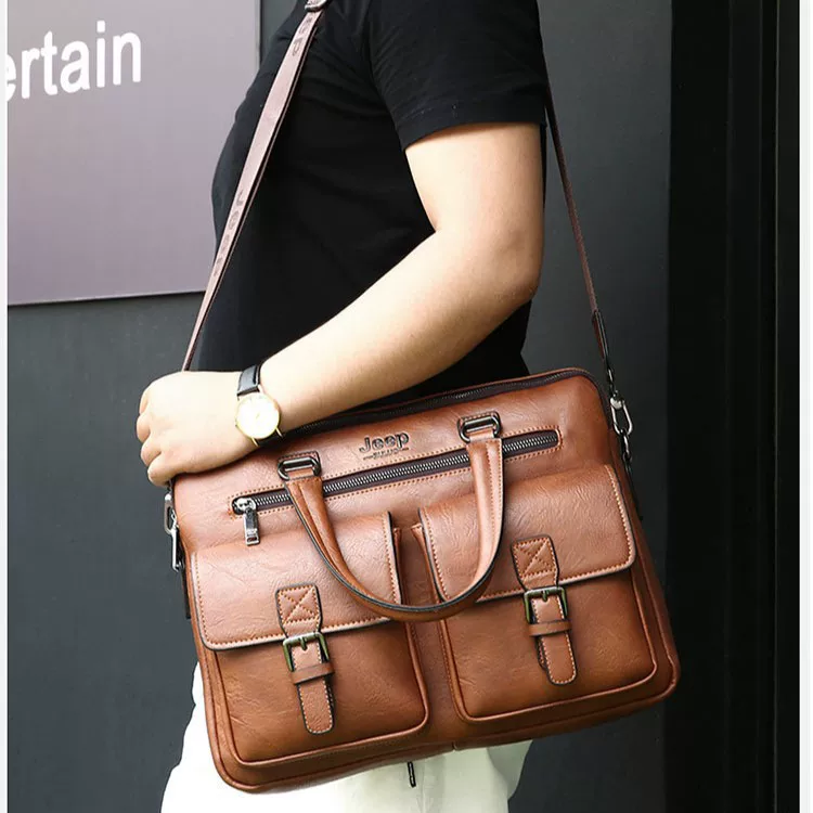 Business laptop bag, capacious document briefcase, adjustable shoulder strap, 38×28×7 cm