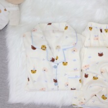 云朵纯棉纱睡衣女长袖长裤春秋套装可爱小狗少女开衫家居服夏季