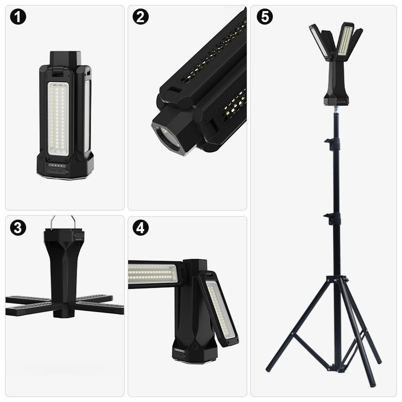 Luz de campamento de luz fuerte para exteriores Iluminación plegable de cuatro hojas Lámpara de campamento de emergencia de carga Iluminación LED de larga duración