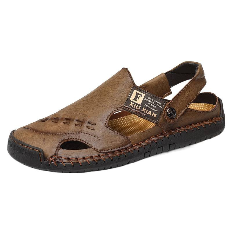 Sandalias de cuero transfronterizas para hombres, zapatos antideslizantes hechos a mano, zapatos de playa casuales de moda.