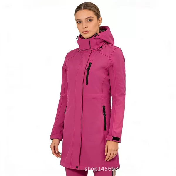 Light Edition Women's Long Outdoor Sports Camping Mountaineering Sports Casual Charge Clothes Composite Velvet Soft Shell Coat Clothes
