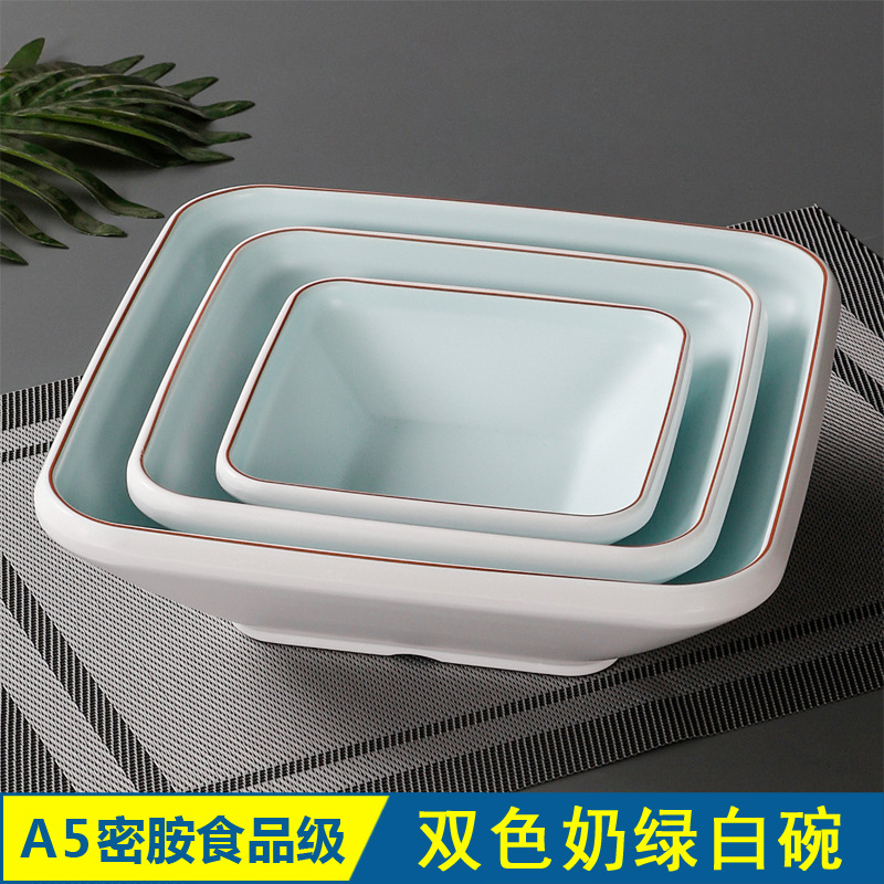 Two-color milk green and white melamine tableware large bowl noodle…
