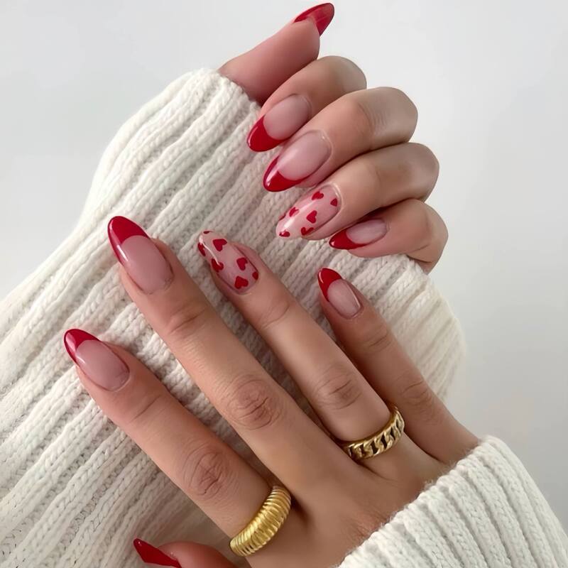 24 Pieces of Valentine's Day Style French Red Heart Press-On Nails, Cute Nails for Cross-Border Nail Art 24 Pieces of Valentine's Day Style French Red Heart Press-On Nails, Cute Nails for Cross-Border Nail Art