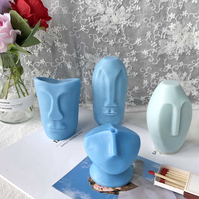 Jiahuimei simple cara aromaterapia vela molde de silicona DIY abstracto cara retrato yeso incienso piedra molienda herramienta en stock